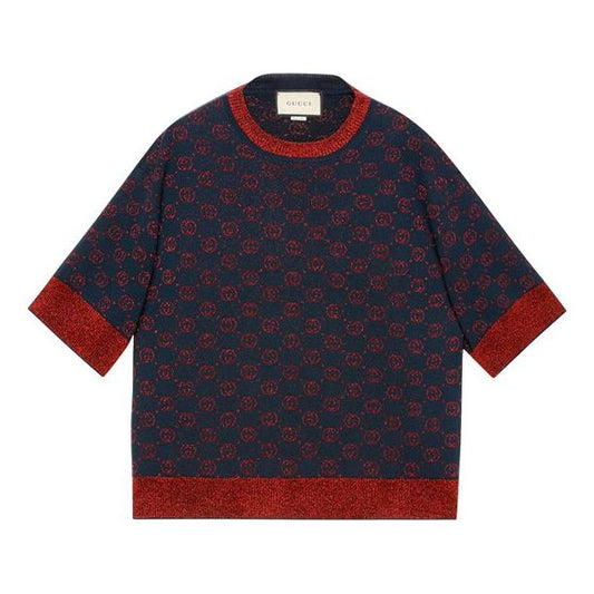 (WMNS) Gucci Interlocking Crewneck Casual Half Sleeve Sweater Blue 605920-XKAHT-4668