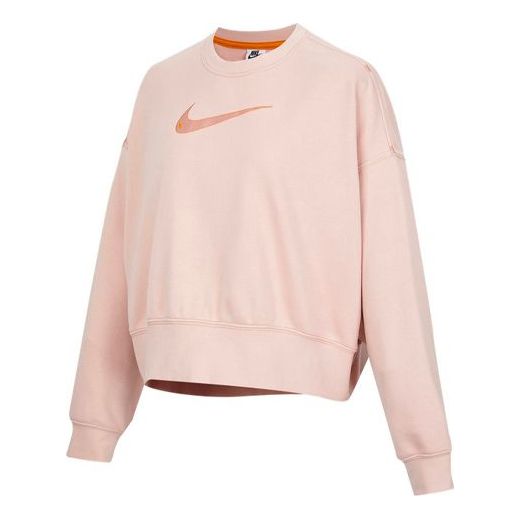(WMNS) Nike Sportswear Swoosh Logo Embroidered Loose Knit Short Round Neck Pullover Pink Hoodie DO7212-601