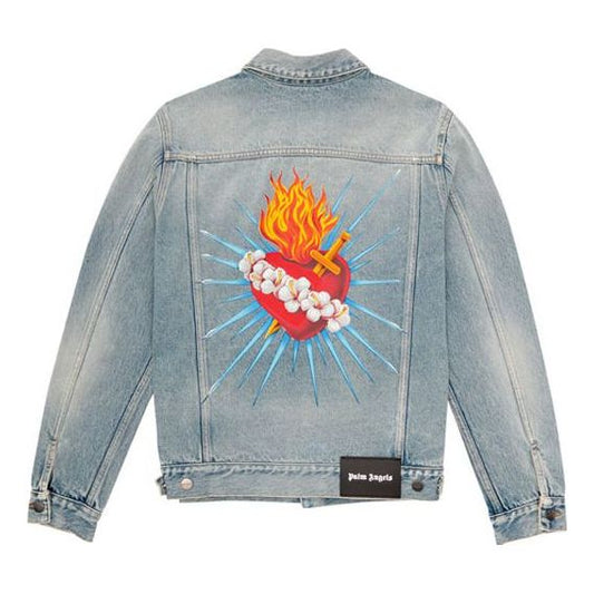 Men's PALM ANGELS Printing Denim Jacket Blue PMYE013S203430188588