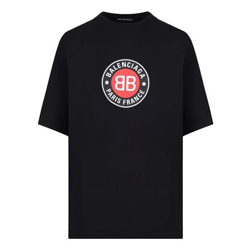 Men's Balenciaga BLogo Printing Short Sleeve Black 612966TJVD61000