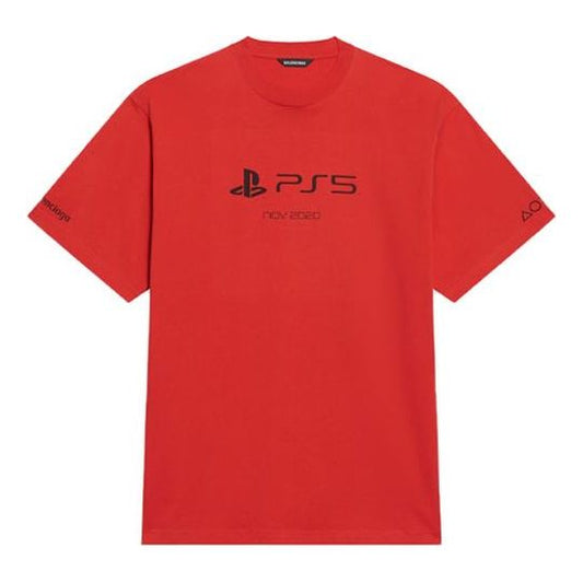 Balenciaga x PlayStation Crossover FW21 PS5 Alphabet Geometry Pattern Printing Short Sleeve Unisex Red 651795TKVF36552