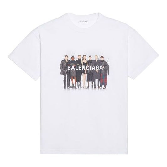 (WMNS) Balenciaga Band Portrait Printing Logo Retro Short Sleeve 'White' 612965TIV479000