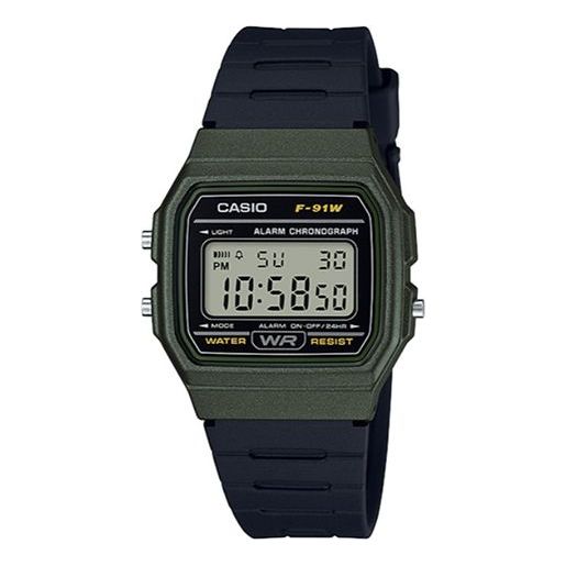 CASIO Waterproof Unisex Mens Black/Green Digital F-91WM-3A