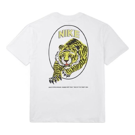 Men's Nike NRG TIGER Printing Round Neck Short Sleeve White T-Shirt DO6628-100