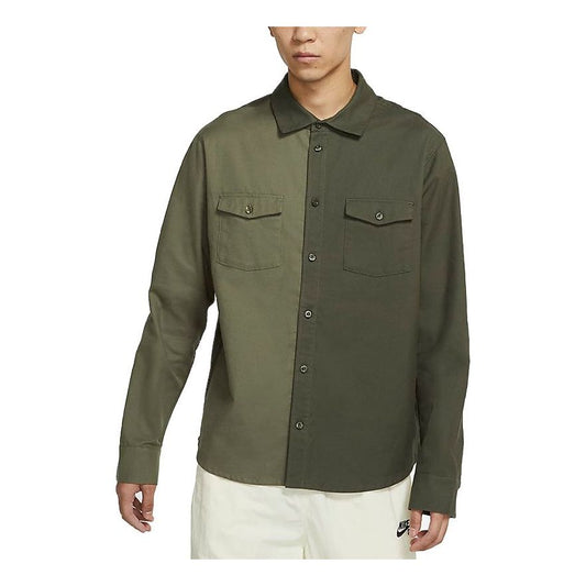 Nike SB Skateboard flannel Skateboard Splicing Long Sleeves Shirt Green Army green DA4168-325