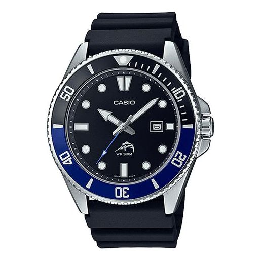 Men's CASIO Waterproof Quartz Luminous Pointer Calendar Blue 44mm Resin Strap Watch Mens Black Analog MDV106B-1A1V
