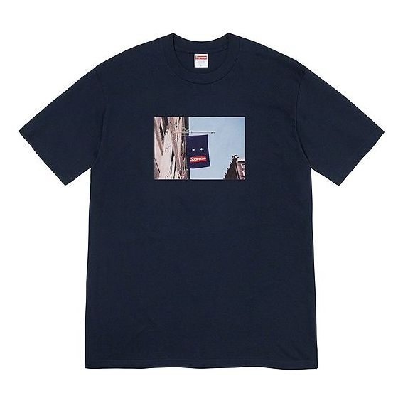 Supreme FW19 Week 1 Banner Tee Short Sleeve Unisex Navy Blue SUP-FW19-223