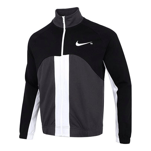 Nike Sportswear Swoosh Contrast Color Stitching Knit Stand Collar Logo Jacket Black DD5982-010