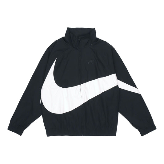 Nike Big Swoosh Sportswear Cardigan Woven Stand Collar Logo Jacket Black AR3133-010