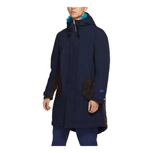 Men's Nike Sportswear Therma-Fit White Space Back Large Logo Printing Colorblock Mid-Length Hooded Jacket Blue DD6776-451