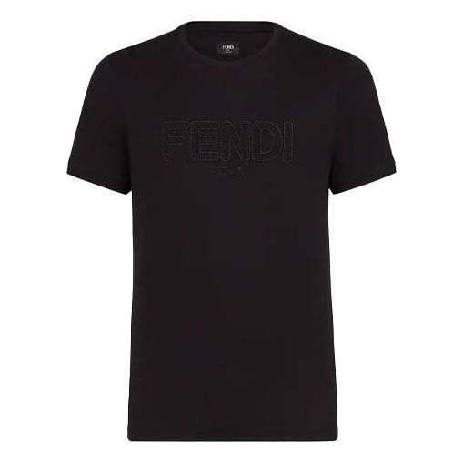 Men's FENDI SS21 Round Neck Short Sleeve Black FY0894A7D9F0QA1