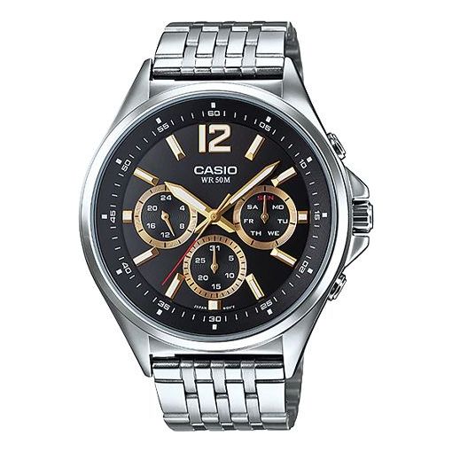 CASIO Waterproof Stainless Steel Strap Unisex Black Dial Strap Mens Black Analog MTP-E303D-1AVDF