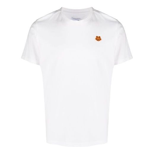 Men's KENZO SS21 Small Tiger Head Pattern Embroidered Round Neck Short Sleeve White FB55TS0034SA-01