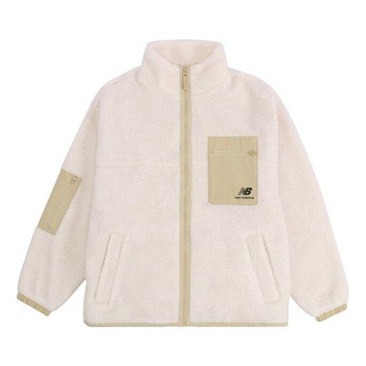 (WMNS) New Balance Splicing Retro Stand Collar Knit Lamb's Wool Short Beige Jacket AWJ13326-MSU