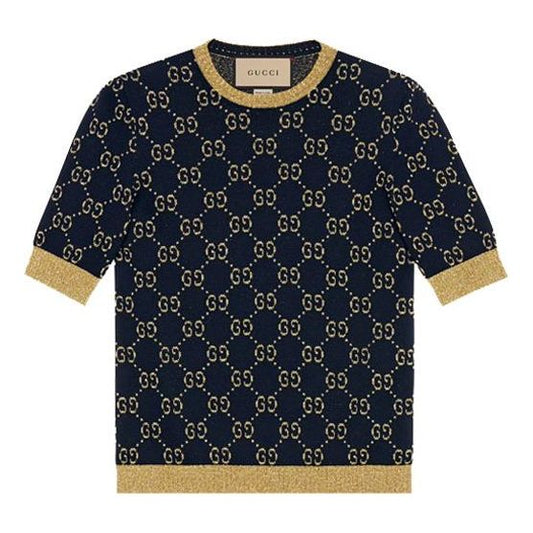 (WMNS) Gucci GG Cotton Silk Short Sleeve Top Shirt NavyBlue 526759-X9W83-4921
