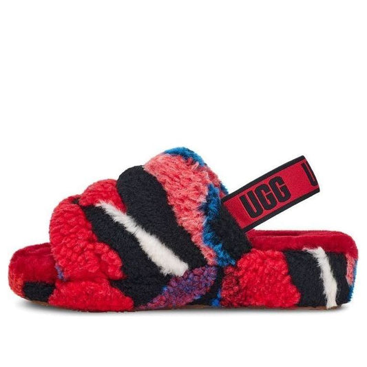 (WMNS) UGG Fluff Yeah Slide Cali Collage 'Red Black Pink' 1118164-RED