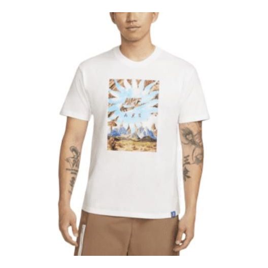 Men's Nike Landscape Logo Printing Round Neck Casual Short Sleeve White T-Shirt DQ1020-100