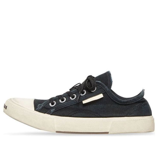 Balenciaga Paris Low Top Sneakers 'Black Destroyed Cotton and White Rubber' 688754W3RC21090