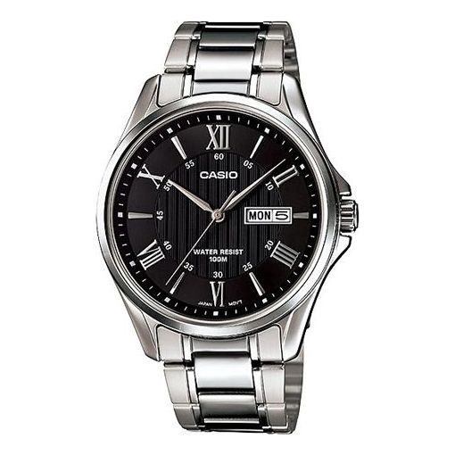 CASIO Waterproof Stainless Steel Strap Mens SilverBlack Analog MTP-1384D-1A