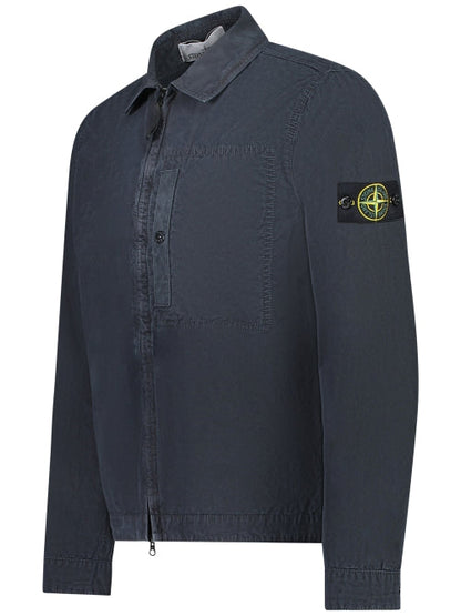 Stone Island Brushed Organic Cotton Canvas Overshirt In Navy