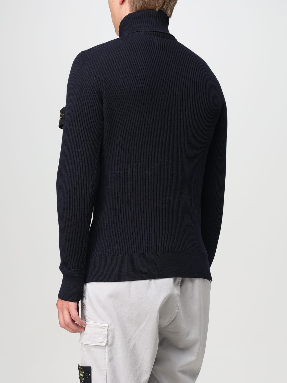 Stone Island Turtle Neck Ribbed Wool Sweatshirt Navy
