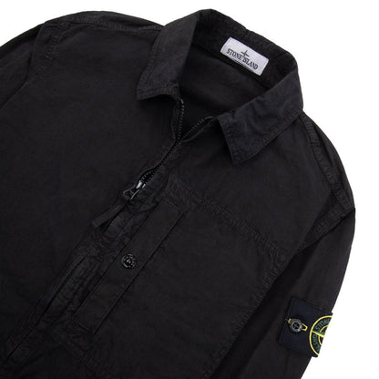 Stone Island Brushed Organic Cotton Canvas Overshirt In Black